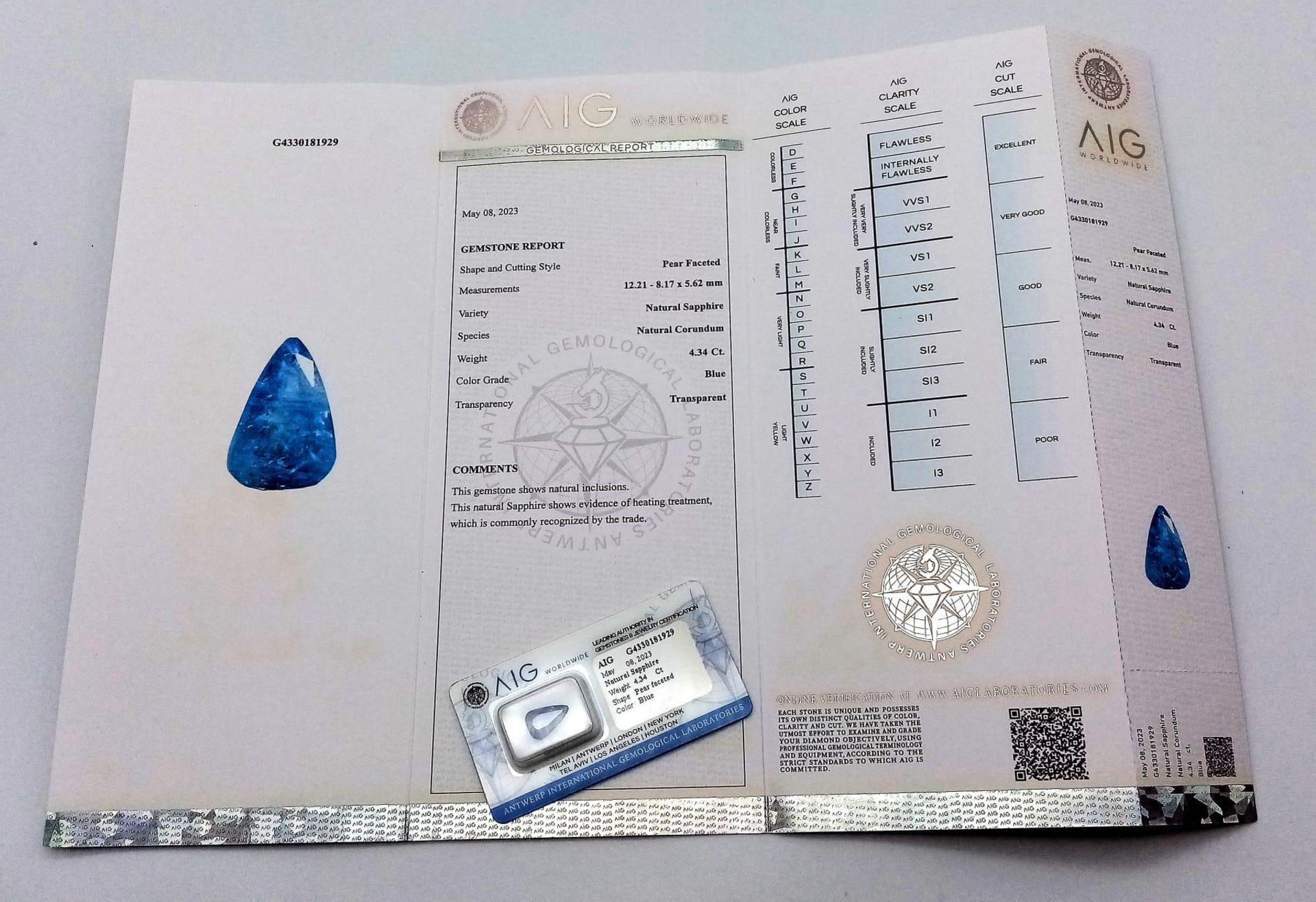 A 4.34ct Natural Blue Sealed Sapphire - AIG Milan Certified - Image 3 of 3