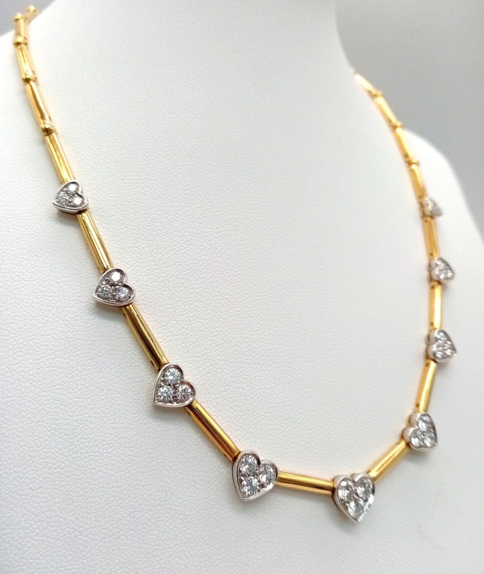 A Gorgeous 18K Gold and Heart-Diamond Necklace and Bracelet Set. The necklace is decorated with - Image 3 of 21