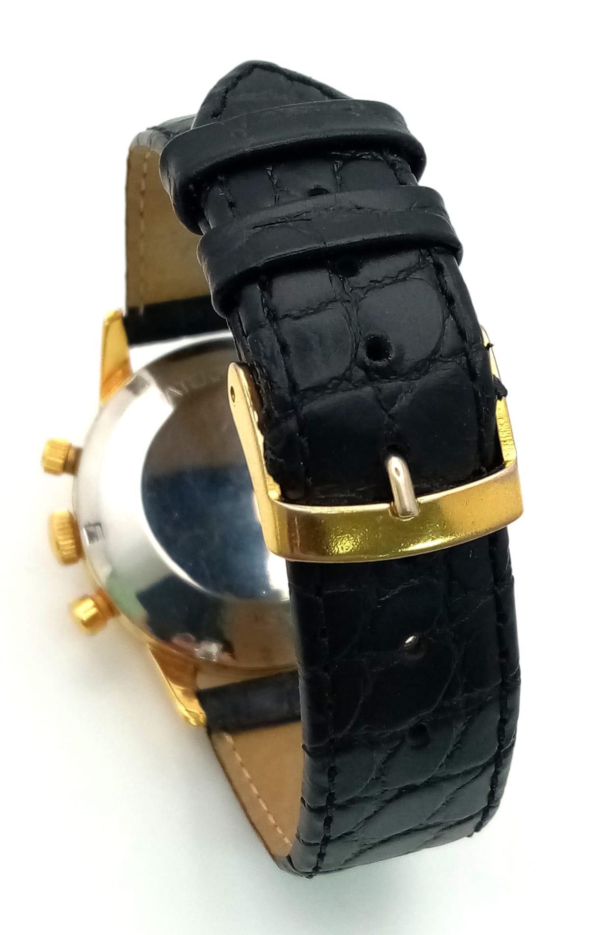 A Superb Vintage 1960s Omega Seamaster Chronograph Gents Watch. Black leather strap. Gilded case - - Image 5 of 6