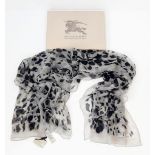 Burberry Grey Animal Print Scarf. Measures 175cm by 98cm and is 100% silk. Made in Italy. Comes in
