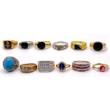 12 Different Decorative Stone Rings in Larger Sizes. Set in white and gilded metal.