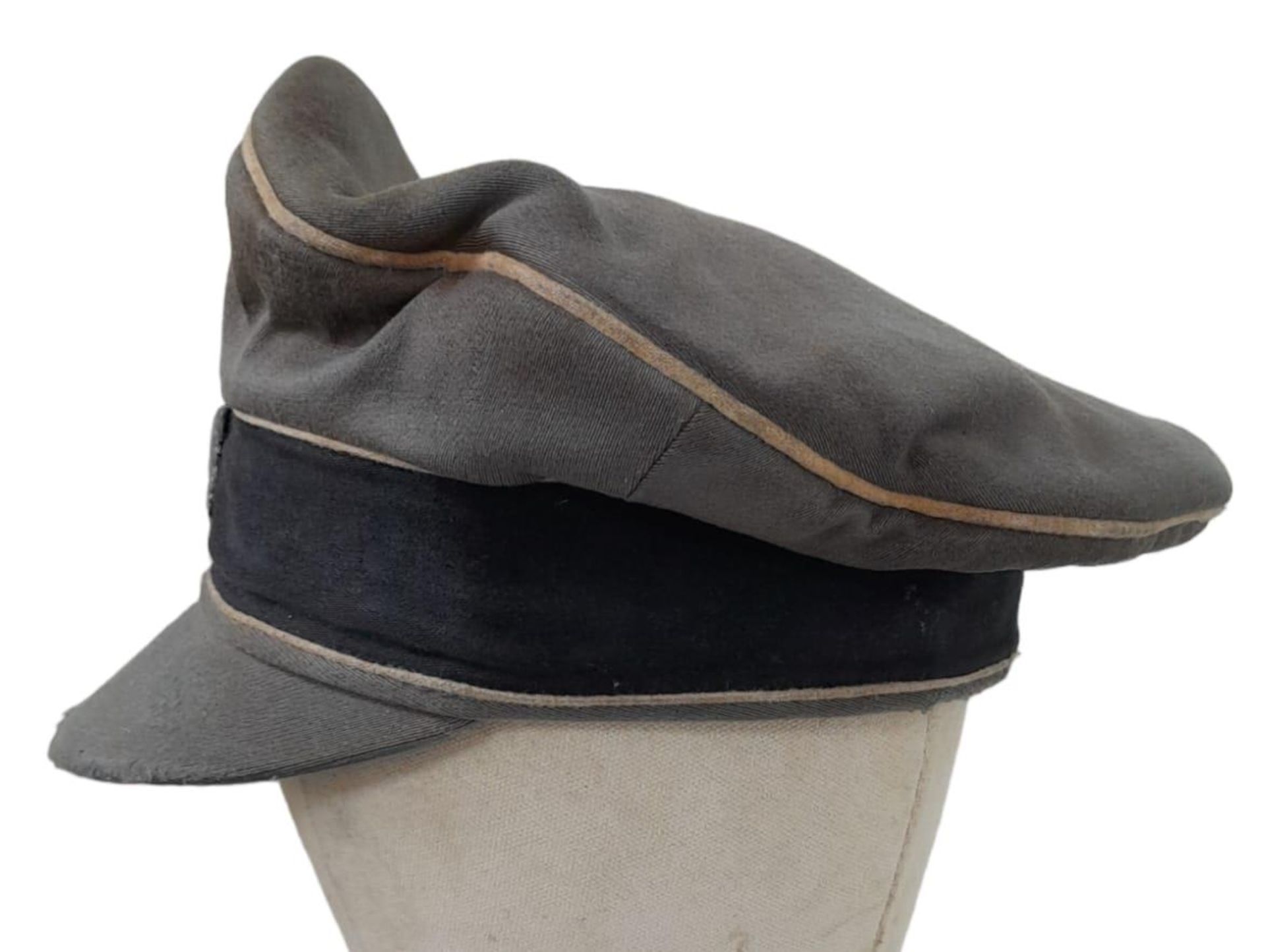 3rd Reich Waffen SS Tricot Crusher Cap with White Piping. A real “been there” example. - Image 2 of 13