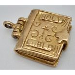 A Vintage 9K Yellow Gold Bible Pendant/Charm with a Copy of the Lords Prayer Inside! 14mm. 3.33g