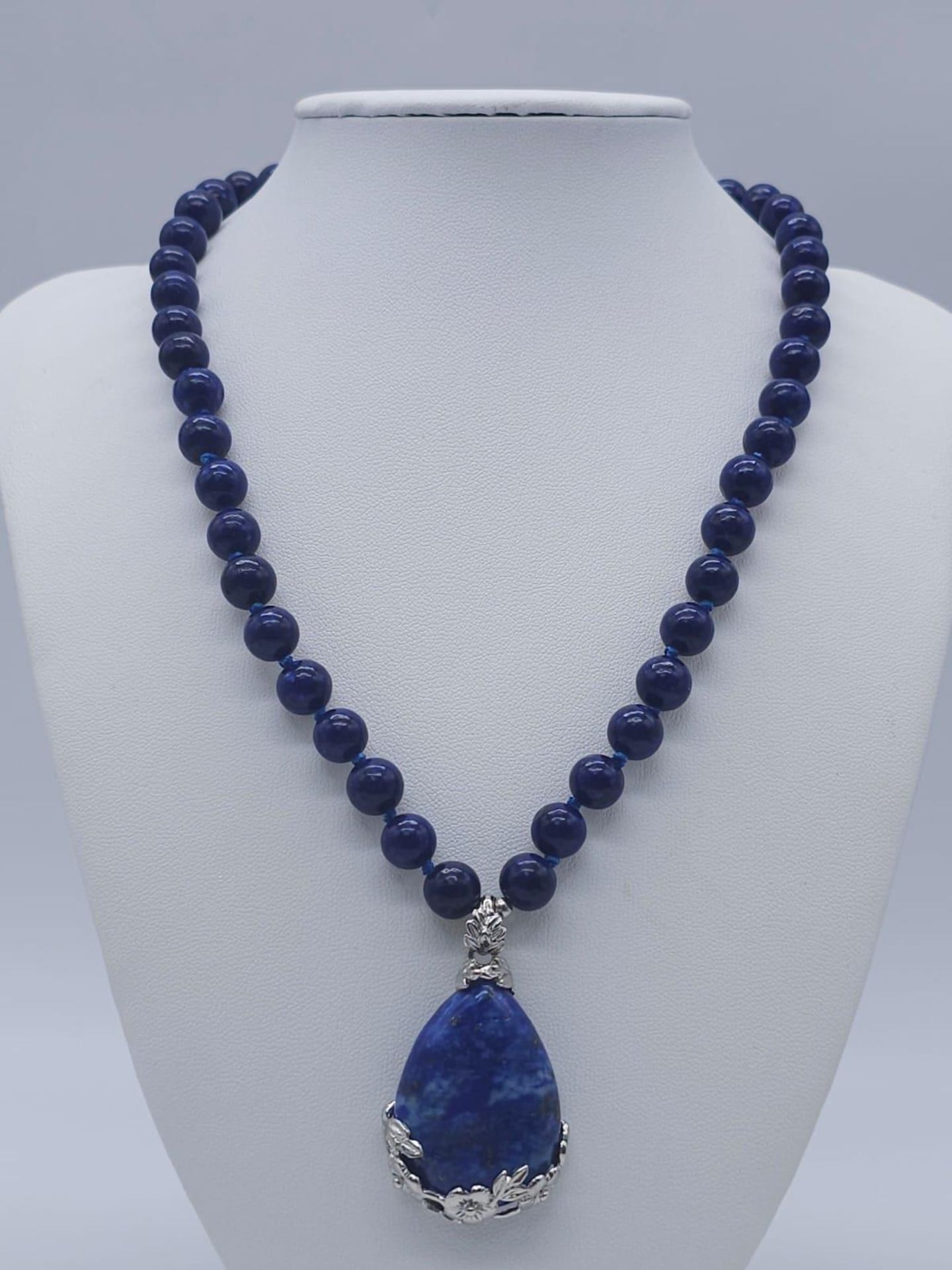 A Lapis Lazuli Suite Comprising of Necklace with Drop Pendant - 42cm and 4cm. Decorative oval - Image 12 of 23