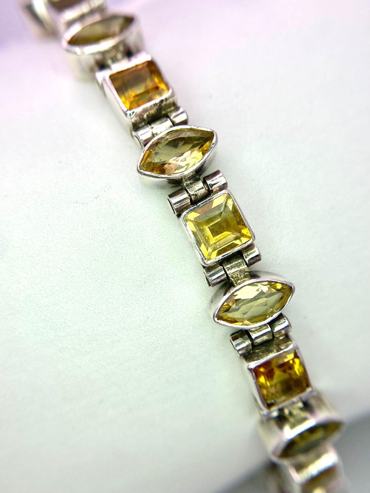 Sterling Silver Multi-Set Marquise & Princess-Cut Citrine Bracelet. Measures 20cm in length. Weight: - Image 2 of 7