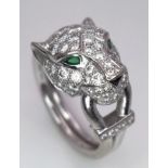 One of the most iconic CARTIER - PANTHERE DE CARTIER 18 K white gold diamond ring. Beautiful