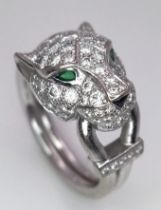 One of the most iconic CARTIER - PANTHERE DE CARTIER 18 K white gold diamond ring. Beautiful