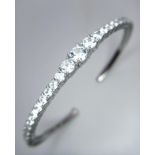 A Silver Hinged Bangle set with Graduated Round White CZ Stones. Ref: 7414