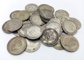 A Parcel of 30 British Silver Pre-1947 Shilling. Dates 1921-1946. Gross weight 162.77 Grams.