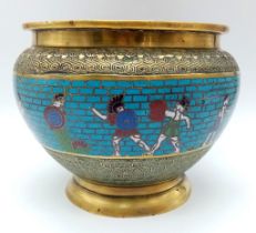 Very unusual antique Chinese heavy champlevé enamel Censer. Depicting gladiators battling. Wonderful