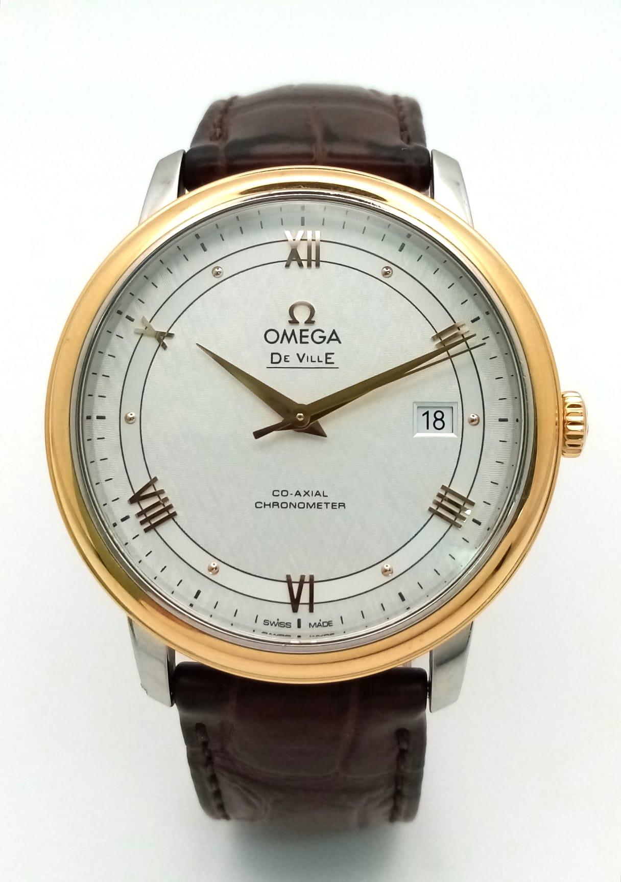 An Omega Deville Prestige Co-Axial Gents Watch. Brown leather strap. Gilded stainless steel case - - Image 5 of 30