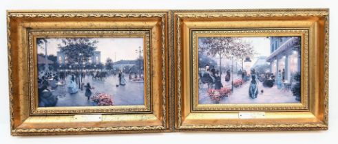A pair of ornately framed, prints by C. Kieffer. 'Strolling down the Avenue' and 'Bustling