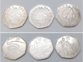 3X 2011 London Olympiad commemorative 50 pence coins. Please see photos for details.