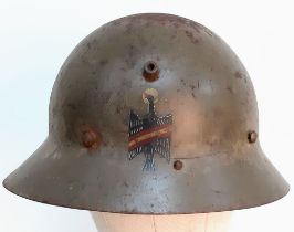 Spanish Civil War Czech M30 Helmet with insignia of Franco’s Fascist 46th Infantry Badge. No liner.