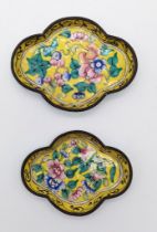 A pair of wonderful small Chinese Canton Antique 19th Century Dishes. Vibrant yellow enamel