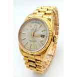 AN 18K GOLD ROLEX OYSTER PERPETUAL DAY-DATE WITH SOLID 18K GOLD STRAP , WHITE DIAL AND AUTOMATIC