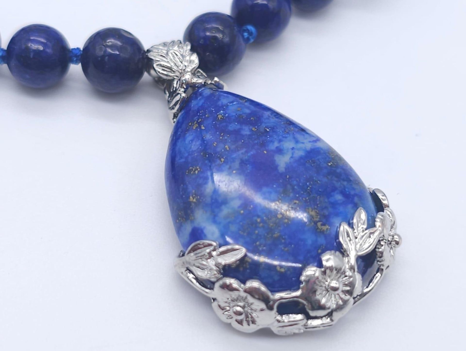 A Lapis Lazuli Suite Comprising of Necklace with Drop Pendant - 42cm and 4cm. Decorative oval - Image 4 of 23