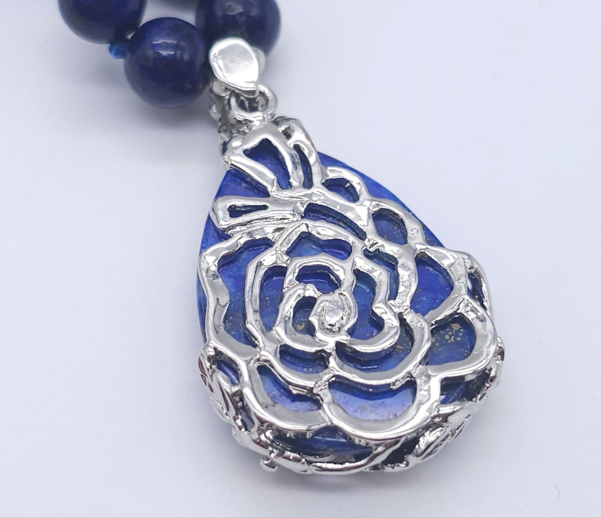 A Lapis Lazuli Suite Comprising of Necklace with Drop Pendant - 42cm and 4cm. Decorative oval - Image 7 of 23