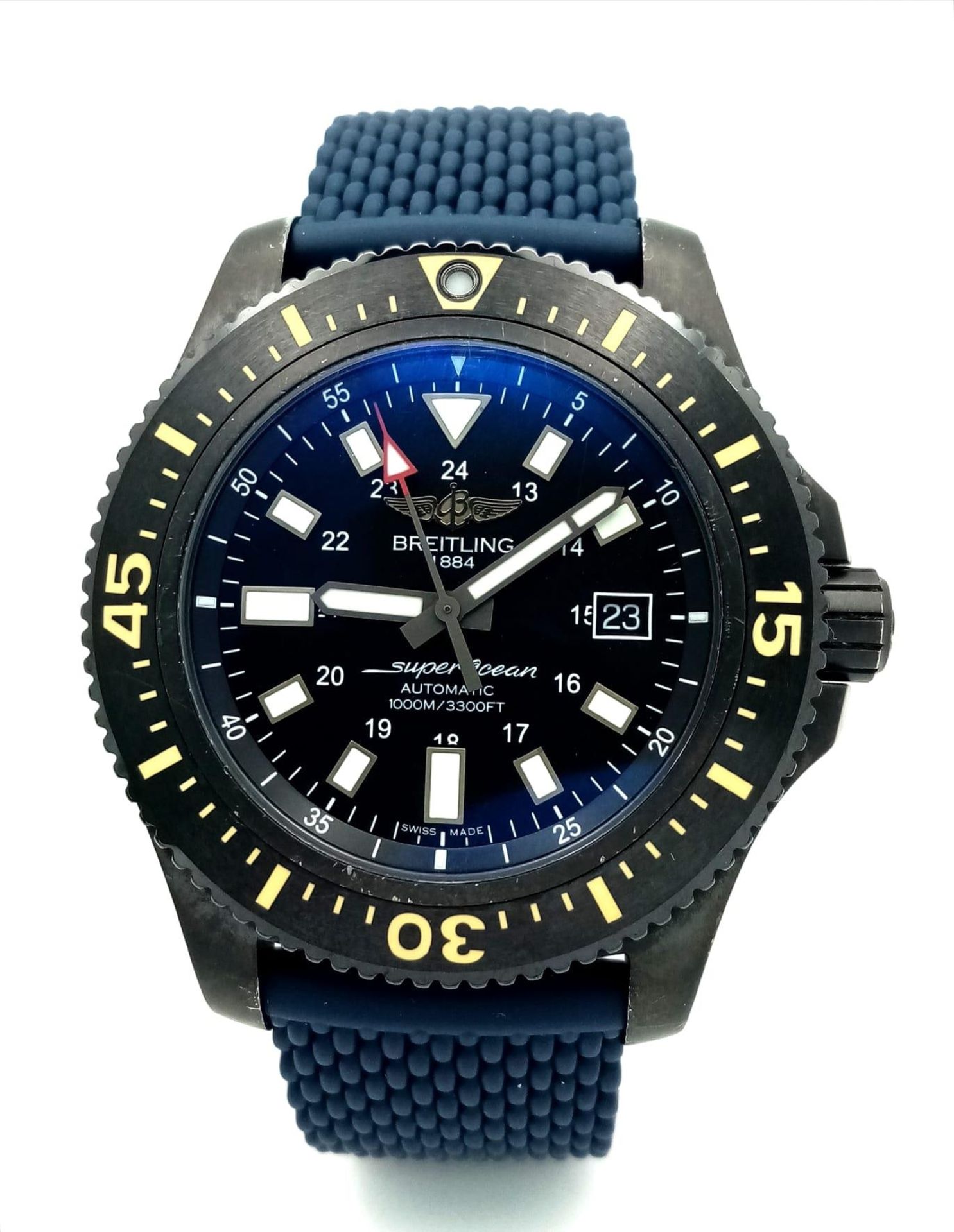 A Breitling Superocean Automatic Gents Divers Watch. Blue textured rubber strap. Titanium case - - Image 2 of 15