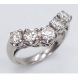 A PLATINUM 5 STONE DIAMOND RING WITH QUALITY DIAMONDS . 5.8gms size M