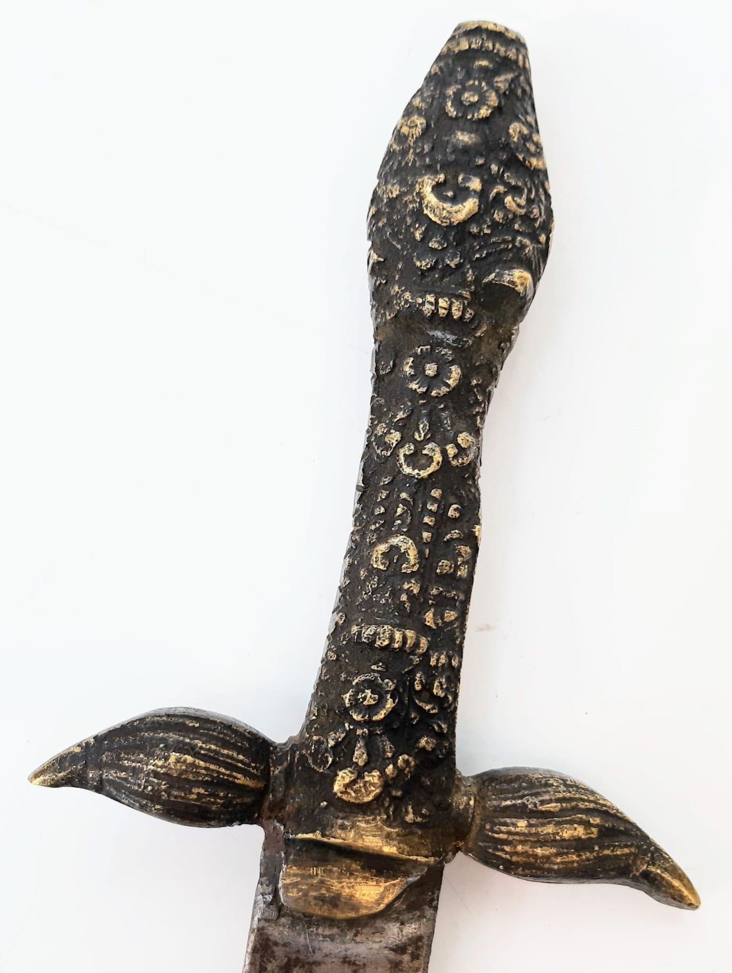 A Very Rare & Unique, Antique, Middle Eastern White Metal Brass Ornate Dagger. 38.5cm Length. - Image 3 of 7