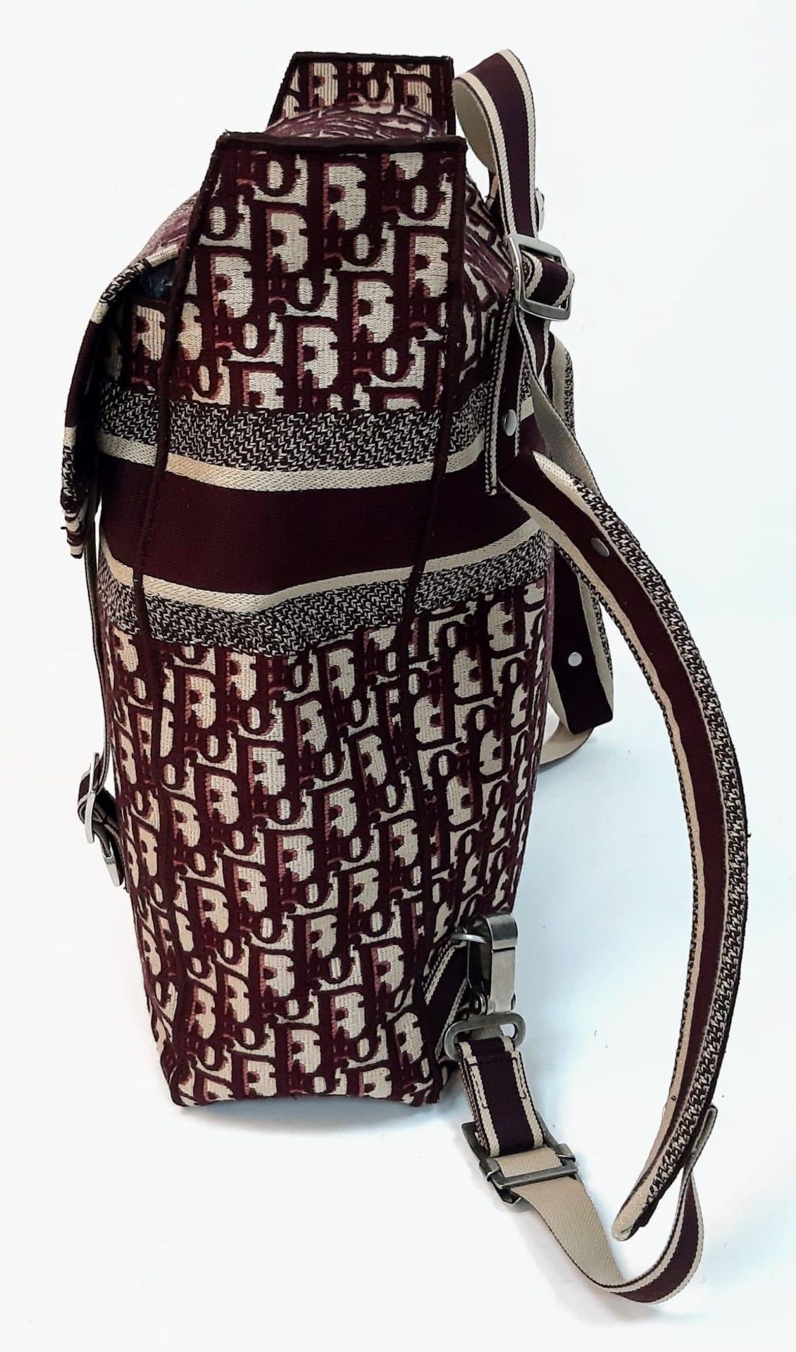 A Christian Dior Burgundy Monogram Backpack. Canvas exterior, with silver toned hardware, flat - Bild 2 aus 8