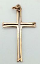 A 9K Yellow Gold Cross Pendant. 3.5cm. 0.9g weight.