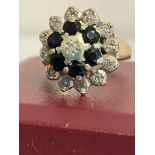 Stunning vintage 9 carat GOLD, DIAMOND and SAPPHIRE CLUSTER RING. Fully hallmarked. Presented in a