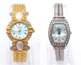 A Parcel of Two Ladies Stone Set Quartz Watches. 1) Stainless Steel Rhinestone Set Watch by Alto,