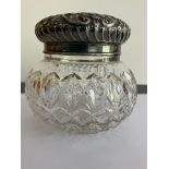 Antique SILVER LIDDED CUT GLASS POWDER JAR Having clear hallmark for Charles Cooke ,Chester 1900.