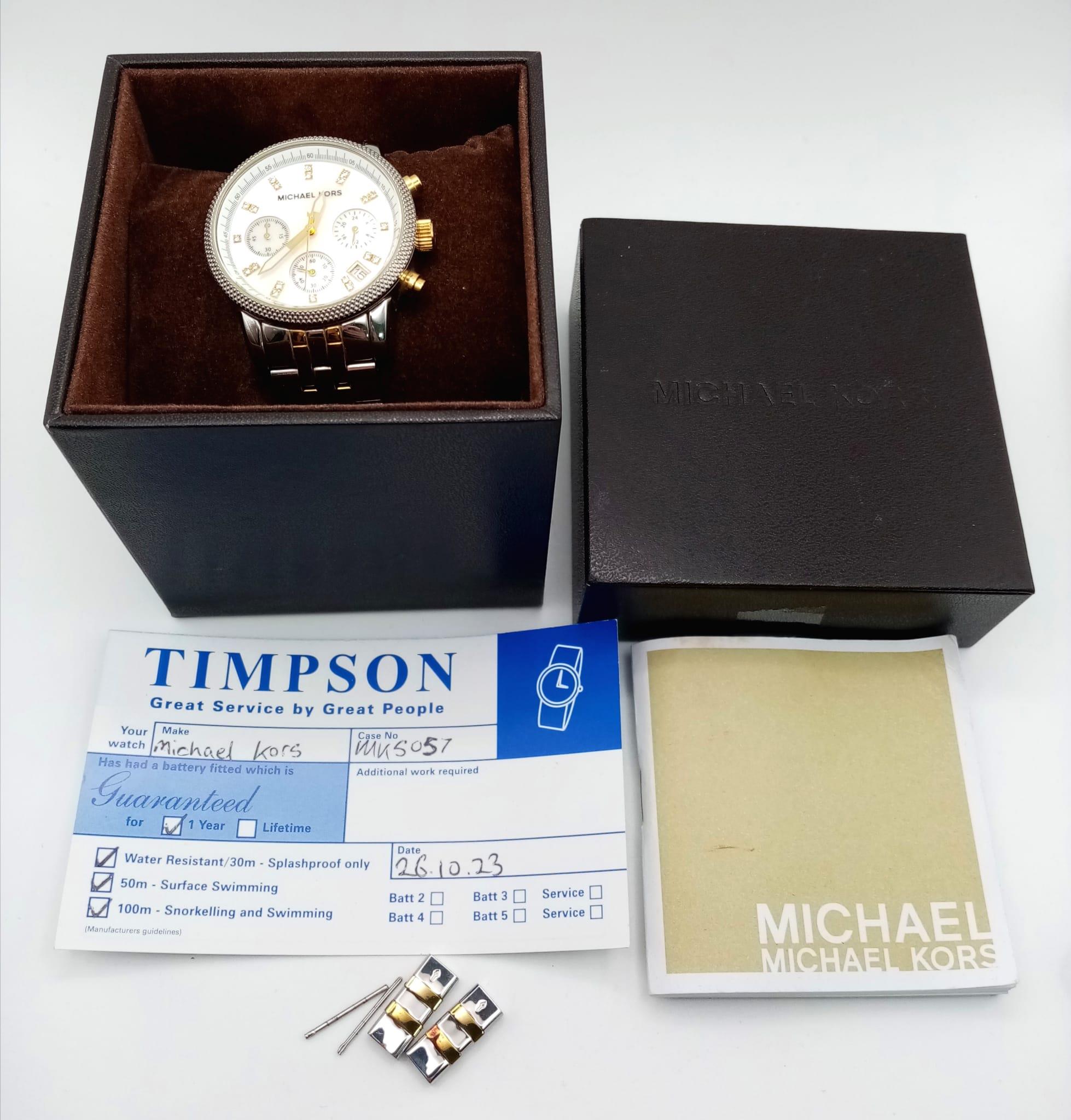 An Excellent Condition Michael Kors, Gem Set, Bi Metal, Chronograph Watch. 38mm Including Crown, New - Image 6 of 6