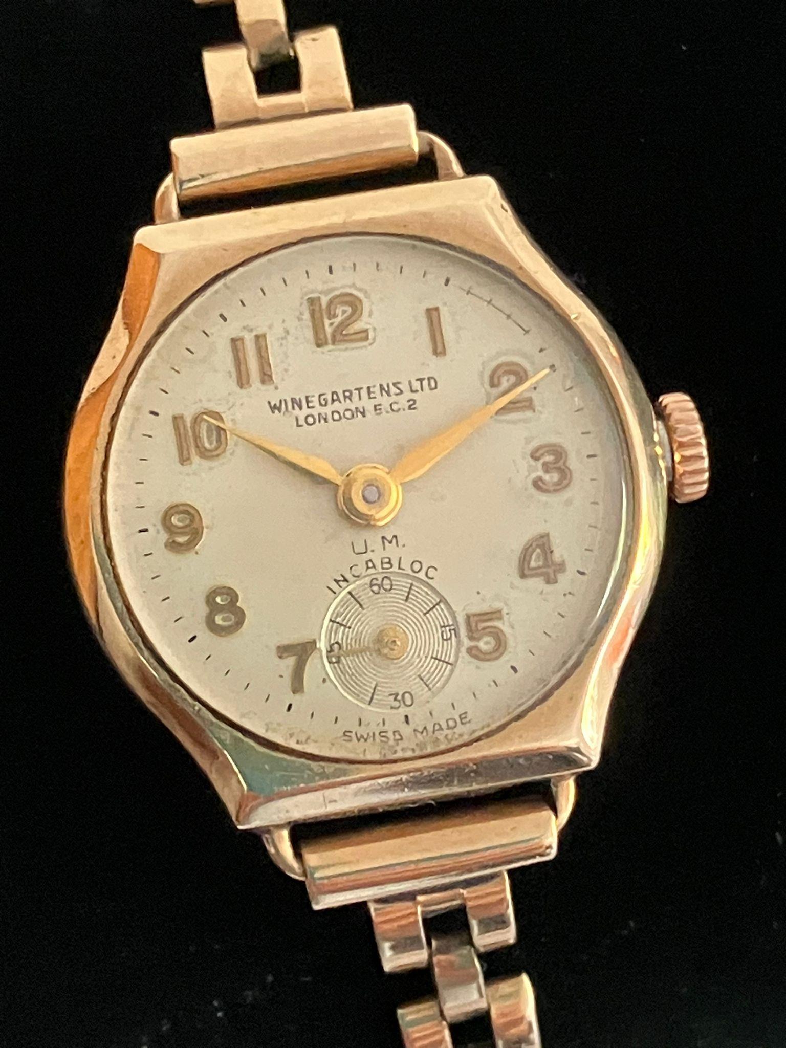 Ladies Vintage 9ct GOLD WINEGARTENS WRISTWATCH. Complete with nine carat gold strap/bracelet. Manual