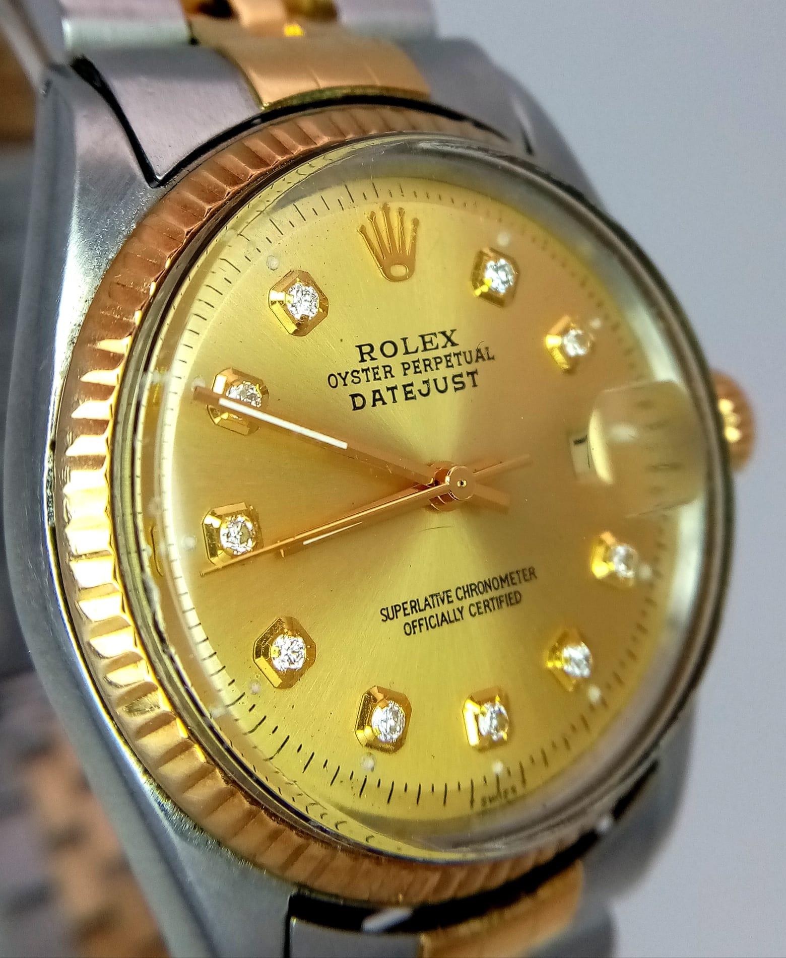 A Rolex Oyster Perpetual Datejust Bi-Metal Gents Watch. 18k gold and stainless steel bracelet and - Image 4 of 9