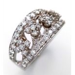 A 18CT WHITE GOLD FANCY WIDE BAND DIAMOND SET RING 5.8G 0.85CT SIZE N/O ref: P194