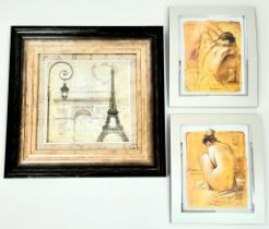 A collection of contemporary framed prints. Featuring two, felt back framed prints of a man and