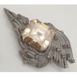 A 25ct Champagne Moissanite Brooch with 0.55ct of Diamonds on 925 Antique Finish Silver, Length 5.