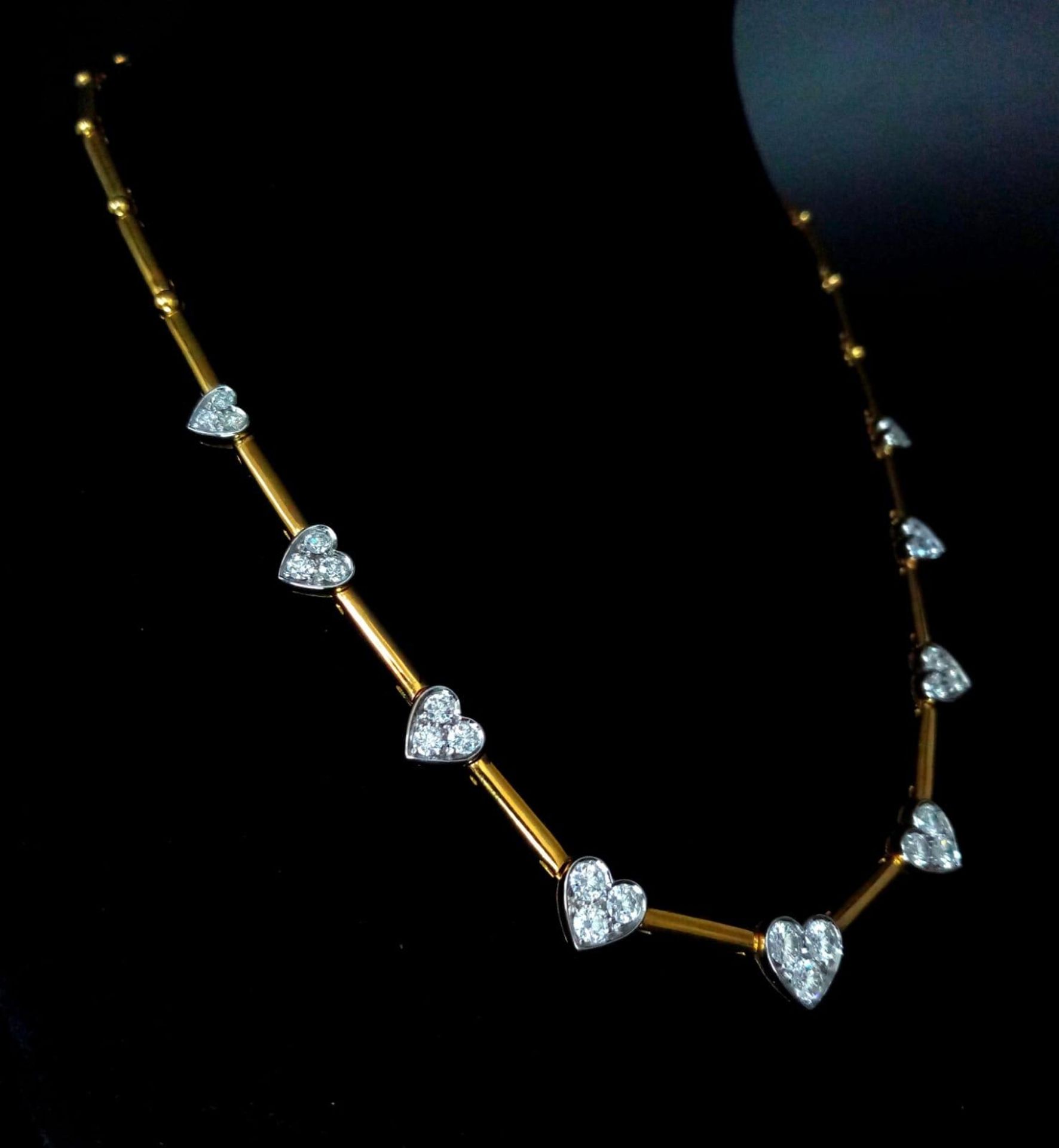 A Gorgeous 18K Gold and Heart-Diamond Necklace and Bracelet Set. The necklace is decorated with - Image 13 of 21
