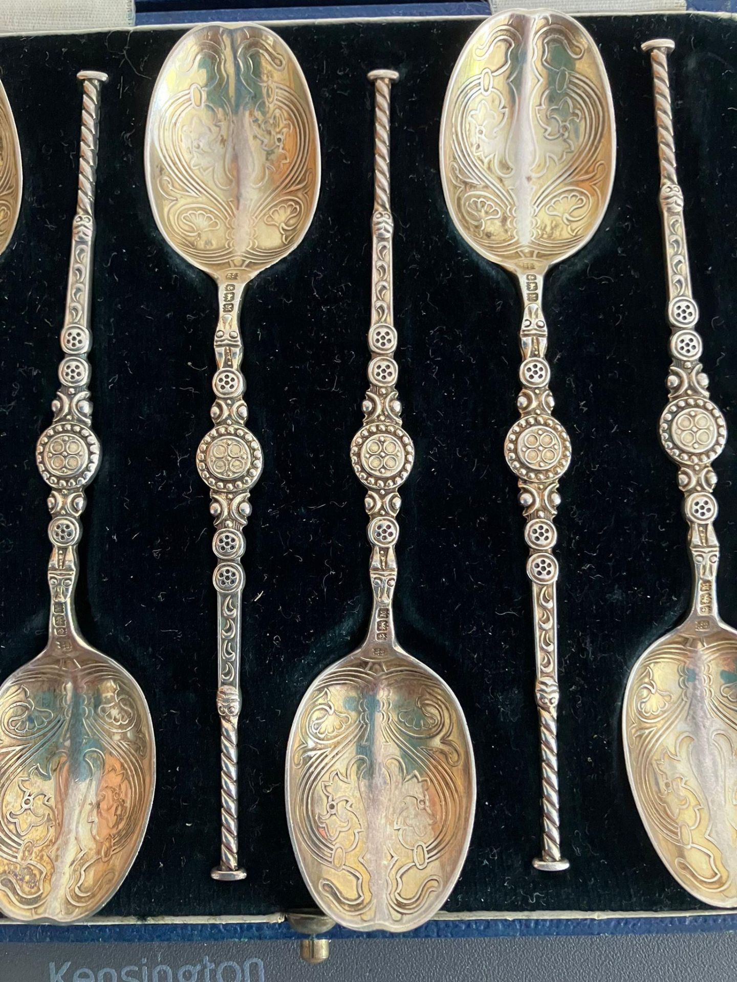 Rare Antique set of six gilded SILVER ANOINTING TEASPOONS. Clear hallmark for Charles S Green, - Image 5 of 5