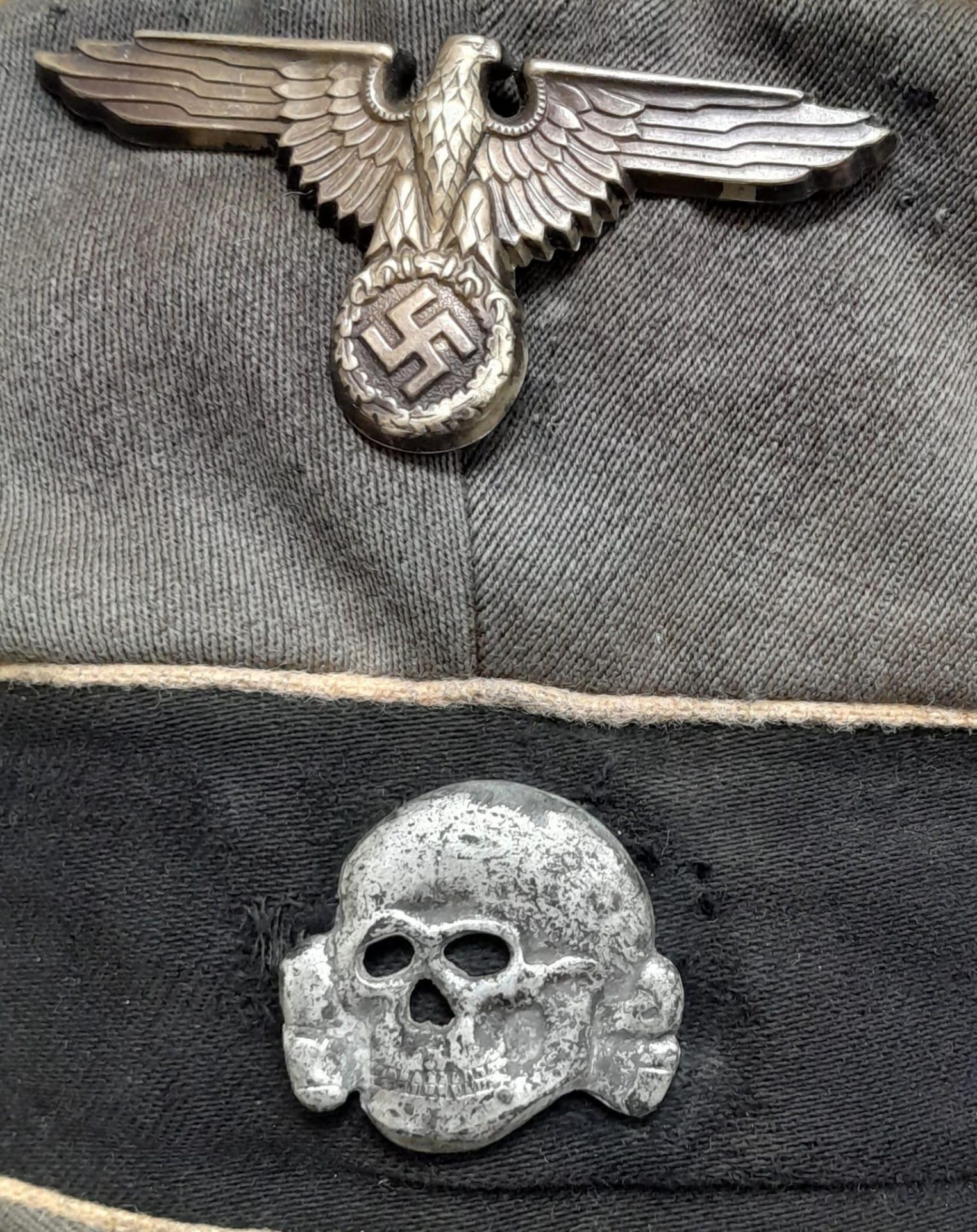 3rd Reich Waffen SS Tricot Crusher Cap with White Piping. A real “been there” example. - Image 10 of 13