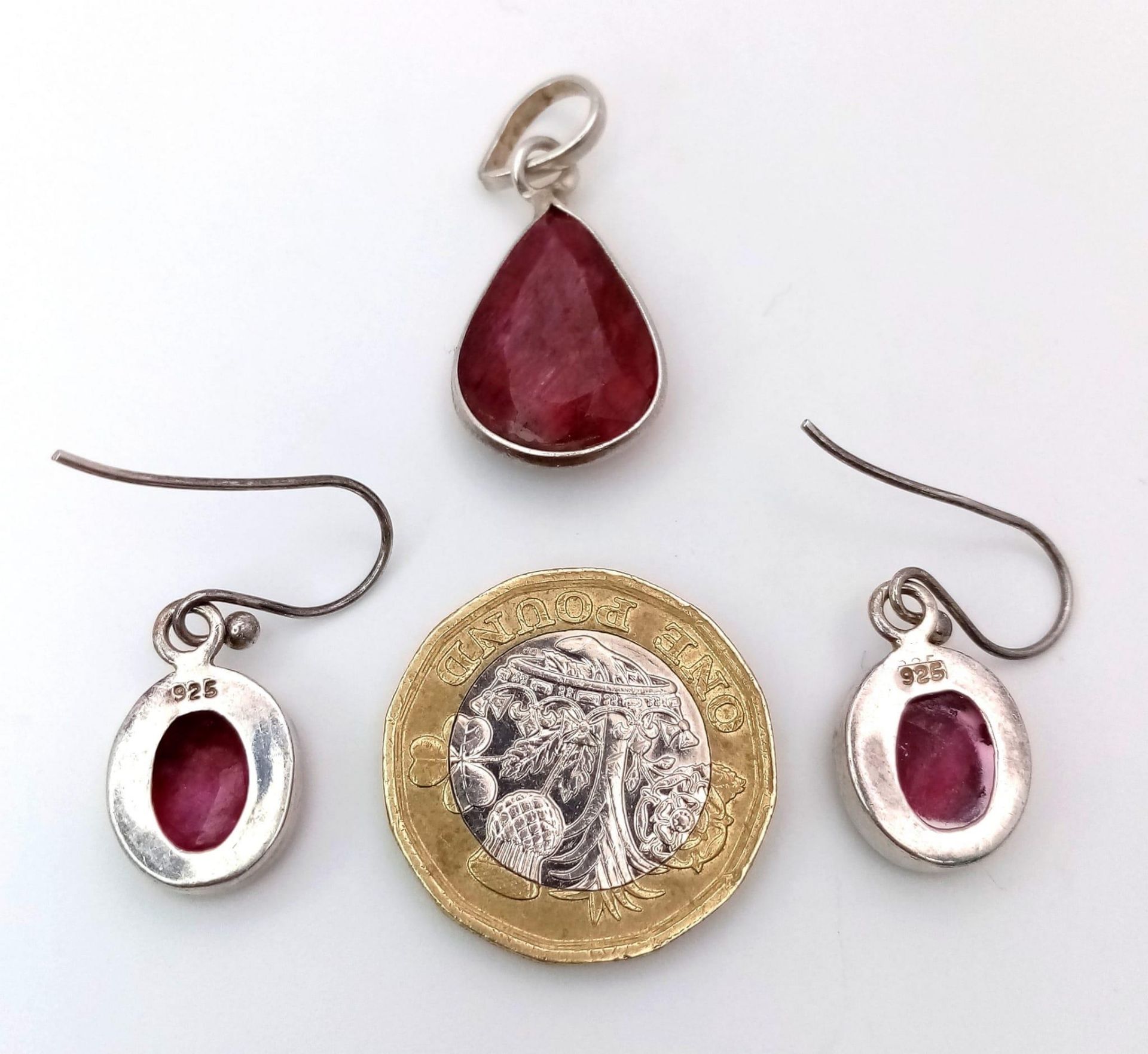 Parcel of Sterling Silver Jewellery items. Featuring a pair of Ruby Stone Earrings and a Ruby - Image 3 of 7