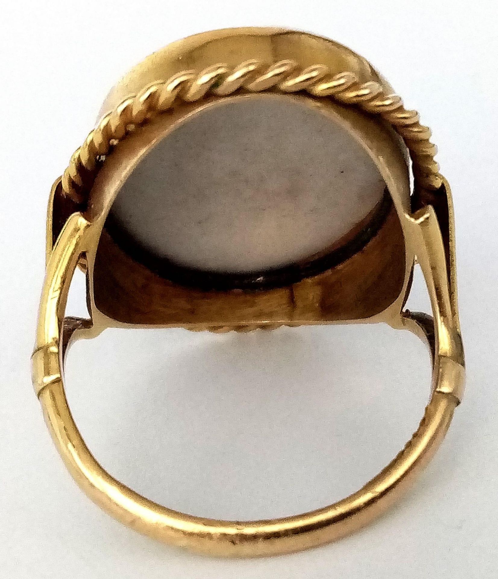 A Wonderful Antique 9K Yellow Gold Portrait Ring. Centre-piece of a hand-painted portrait of a - Image 6 of 9