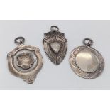 3X antique sterling silver Fob medal pendants with Birmingham hallmarks with different years:1932,