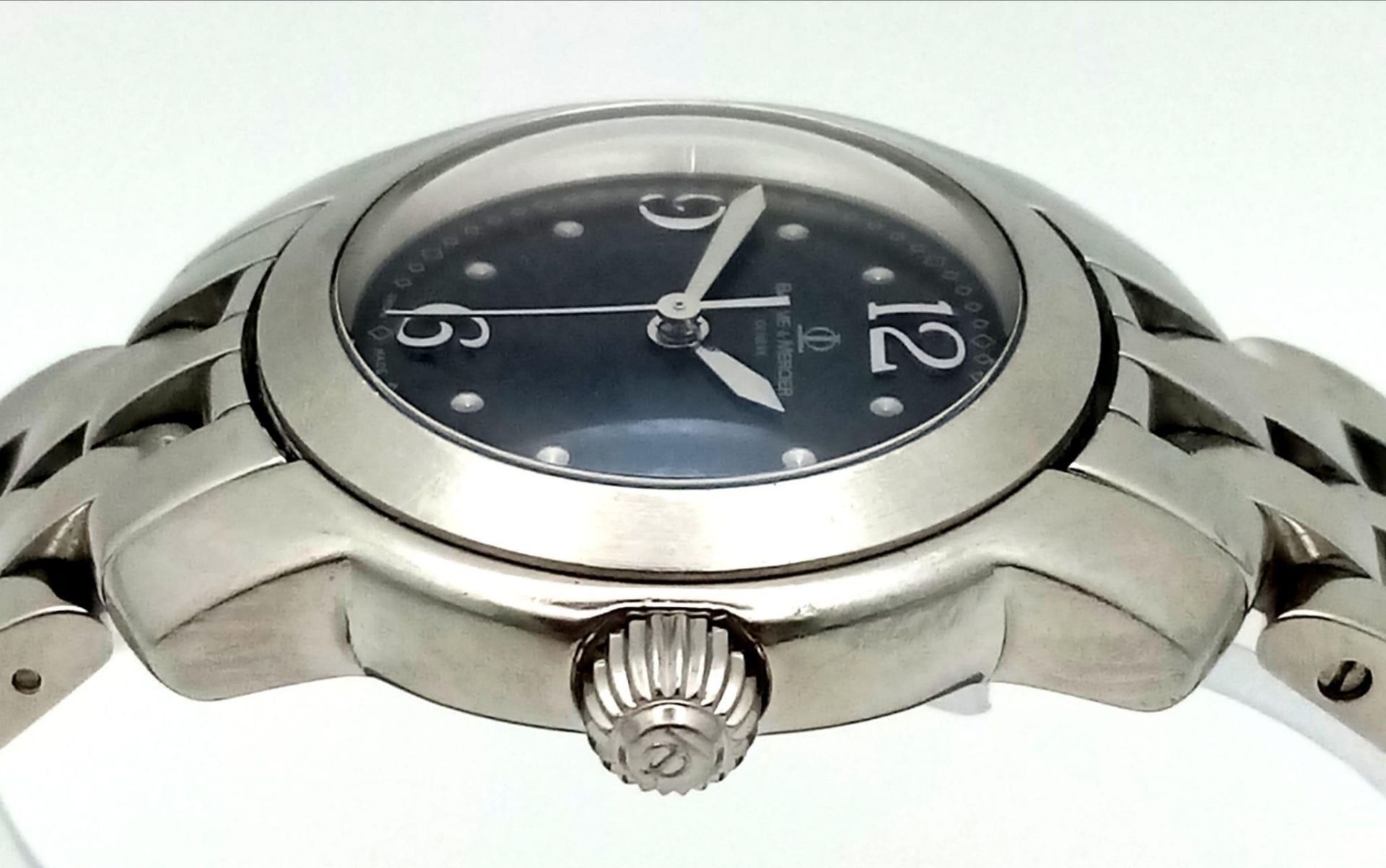 A BAUME AND MERCIER LADIES STAINLESS STEEL WRIST WATCH WITH BLACK DIAL , DATE BOX , AUTOMATIC - Image 7 of 15