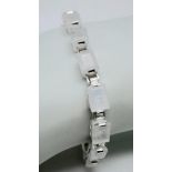 A Rectangular Cut Moonstone Gemstone Tennis Bracelet set in 925 Silver. 19cm. 17.8g total weight.