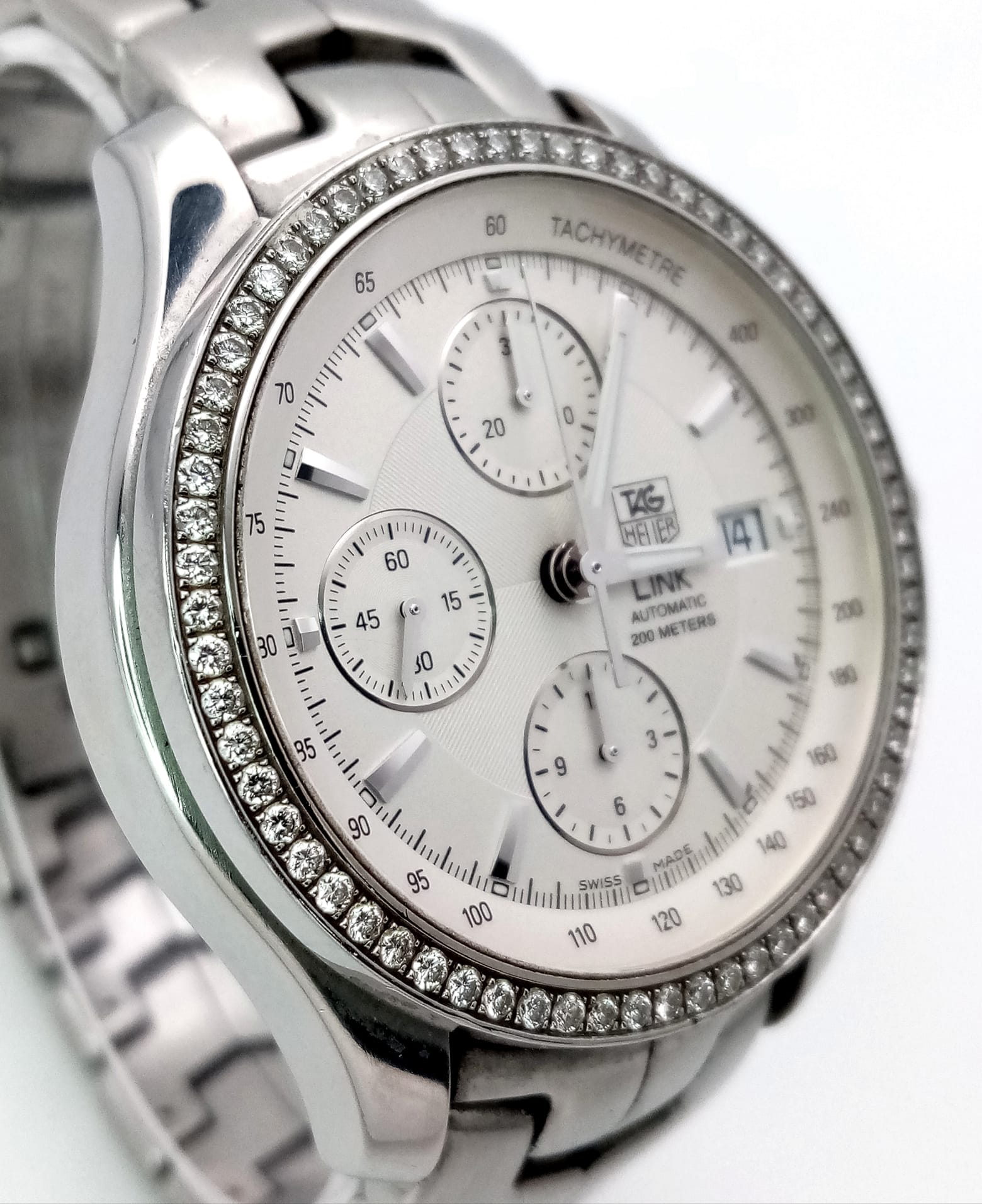 A gents TAG HEUER - LINK automatic watch with diamond set bezel. Stainless steel construction, 42 mm - Image 11 of 12