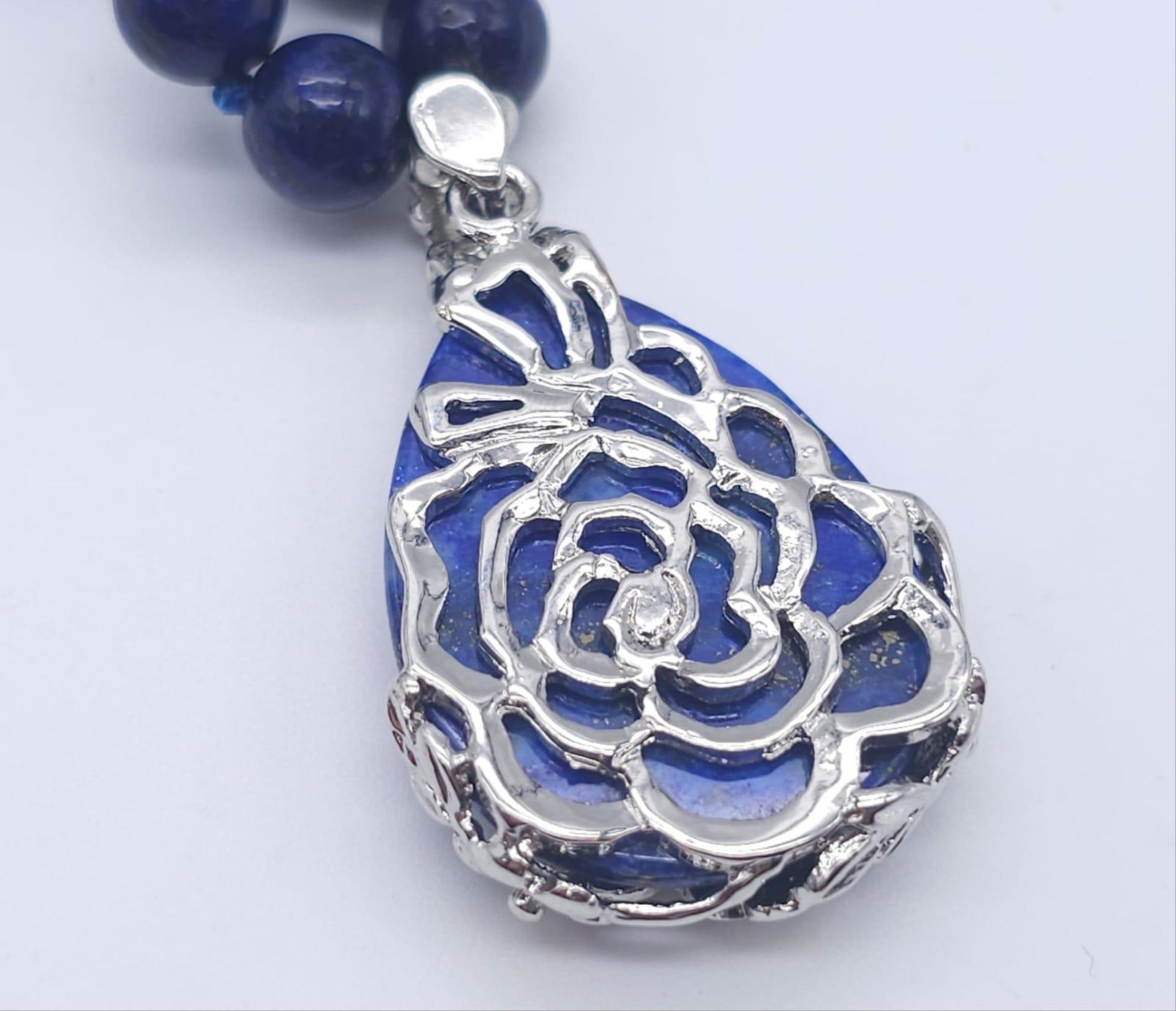 A Lapis Lazuli Suite Comprising of Necklace with Drop Pendant - 42cm and 4cm. Decorative oval - Image 6 of 23