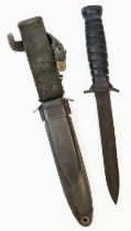 WW2 US Paratroopers M3 Fighting Knife Dated 1943. Makers name on the cross guard, flaming bomb stamp