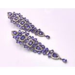 A pair of vintage Tanzanite and white sapphire long earrings, excellent condition, no missing