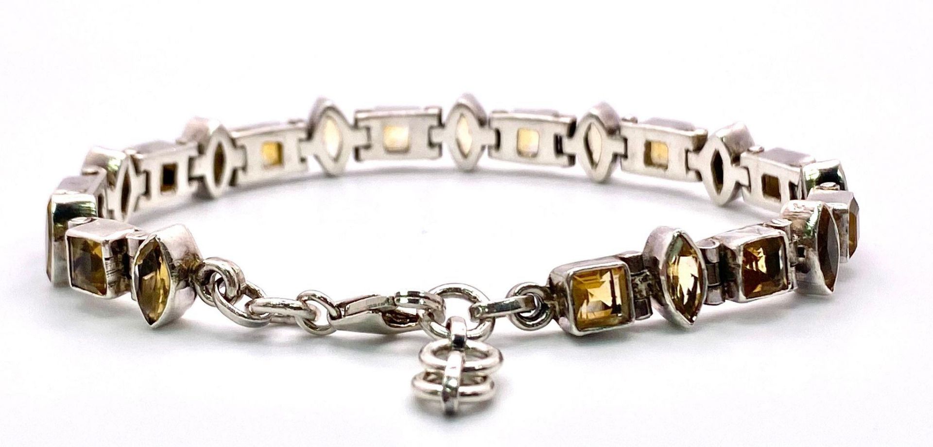 Sterling Silver Multi-Set Marquise & Princess-Cut Citrine Bracelet. Measures 20cm in length. Weight: - Image 4 of 7