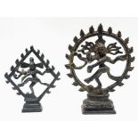 Two Antique Bronze Hindu Gods Statues. The circular one stands 15cm tall whilst the other stands